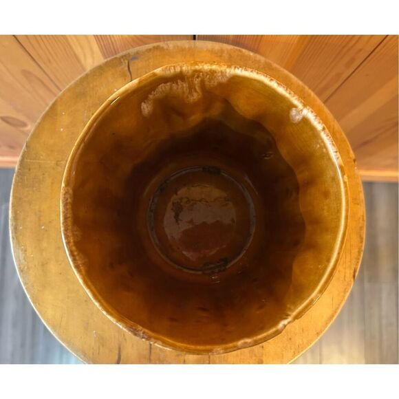 Rare Planter Pot Mid century Retro Vintage Chalkware Ceramic Brown Yellow (8880) - Picture 7 of 8